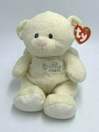 Nwt Ty Baby Pluffies Cream Silver Little Angel Teddy Bear Plush Stuffed Animal