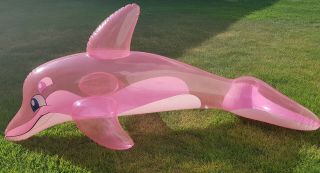 Inflatable Horseplay Pink Translucent Dolphin Ride On Pool Toy In Bag