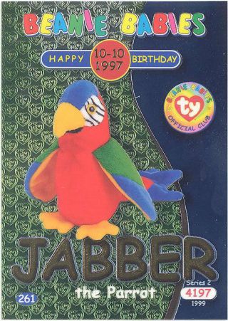 Ty Beanie Babies Bboc Card - Series 2 Birthday (gold) - Jabber The Parrot - Nm/m