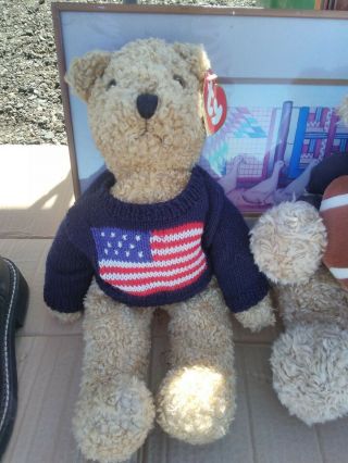 With Tags 1990 Ty Curly Bear With American Flag Sweater