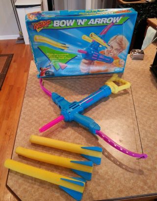 1991 Parker Brothers Nerf Bow And Arrow Set W/ Box & 3 Arrows