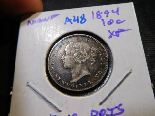 A48 Canada Newfoundland 1894 10 Cent Xf Two Dots