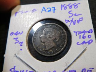 A27 Canada Newfoundland 1888 5 Cents Obv.  " 3? " F / Vf Trends $160 Cad