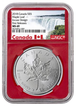 2018 Canada 1 Oz Silver Maple Leaf - Incuse $5 Ngc Ms69 Fr Red Sku52141