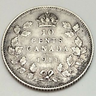 1914 Canada 10 Ten Cents Dime Canadian Circulated Coin D983