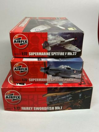 Airfix 1/72 Fairey Swordfish & Supermarine Spitfire Kits X 3,  Contents.