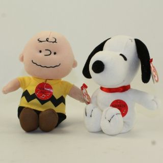 Set Of 2 Ty Beanie Babies - Charlie Brown & Snoopy (8 Inch) Non - - No Music