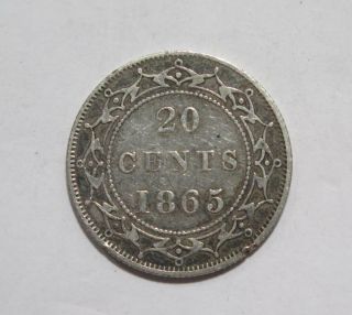 CANADA NEWFOUNDLAND 1865 20 CENTS VICTORIA SILVER COIN  2