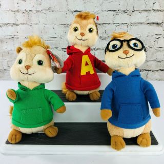 Alvin And The Chipmunks Ty Beanie Babies Complete Set Of (3) Beanbag Plush