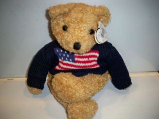 Ty Beanie Baby Year 1990  Curly  Bear With American Flag Sweater 16  Retired