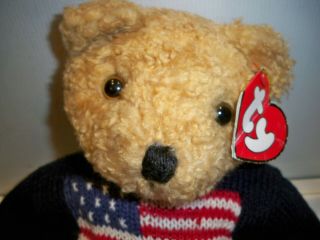 TY BEANIE BABY YEAR 1990  CURLY  BEAR WITH AMERICAN FLAG SWEATER 16  RETIRED 3