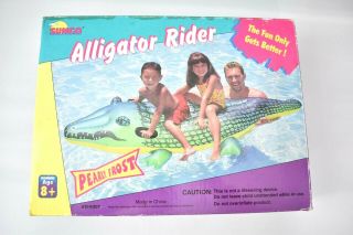 Vintage Sunco Alligator Rider Inflatable Float Pool Toy Raft 79 " Pearly Frost