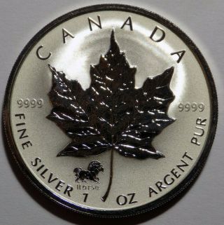 2002 Canada Maple Leaf Horse Privy Reverse Proof 1 Oz.  9999 Fine Silver