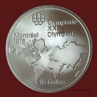 1976 Canada Montreal Olympic 10 Dollars Map Of World Silver Coin Bc 112