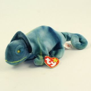 Ty Beanie Baby - Rainbow The Chameleon (made In Indonesia Tags - P.  V.  C.  Pellets)