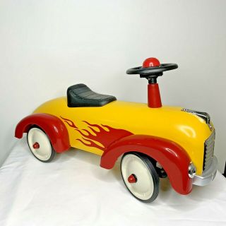 Schylling Metal Speedster Ride On Yellow With Red Flames Race Car 18 Months,