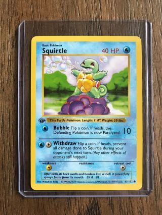 Squirtle 1st Edition Shadowless Base Set - 63/102 - Nm 1999 Pokémon