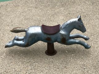 Vintage Pony Horse Playground Ride Cast Aluminum Carousal Mechanical W/ Base