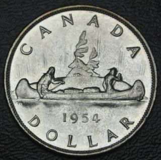 Canadian Gem 1954 $1 Dollar -.  800 Silver - Elizabeth Ii - Voyageur -