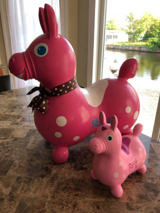 Vintage Ledra Pink 1984 “rody” & “rody Jr” Horse Bouncing Toddler Pony - Italy