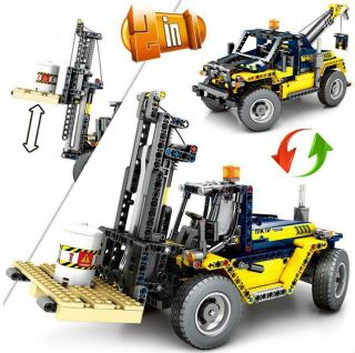 609pcs 2in1 Engineering Forklift Vehicle Model Building Blocks Set Toys Bricks