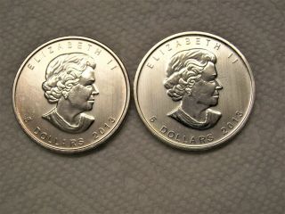 Two Canada 2013 1 Ounce Silver Maple Leaf 5 Dollar Coins