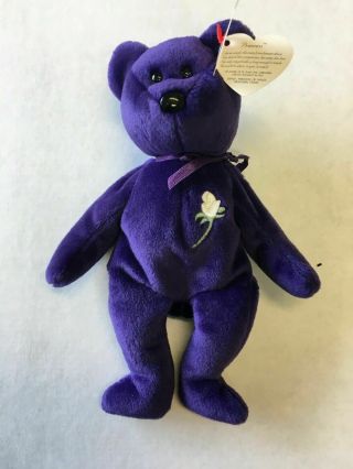 1997 Ty First Edition Princess Diana Beanie Baby Purple W/tags China Pe Pellets