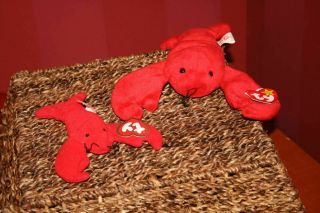 2 Ty Beanie Babies Pinchers 5 ",  7 " Lobster 1993 Plush Stuffed Toys Retired