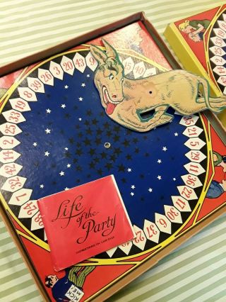 Antique Rosebud Art Board Game - Life Of The Party - Donkey Spinner 1930 