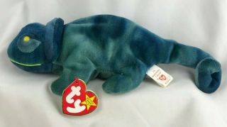 1997 Ty Beanie Babies " Rainbow " Chameleon Lizard Pe Pellets Red Stamp