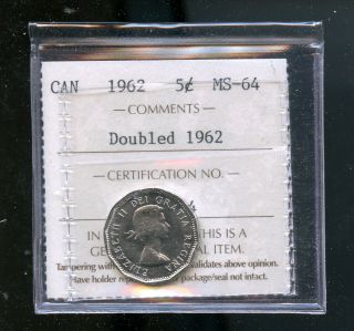1962 Double Date Canada 5 Cents Iccs Certified Ms64 A351