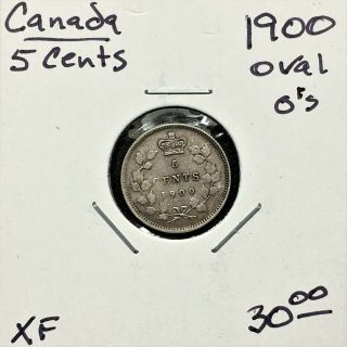 1900 Canada 5 Cents Coin " Oval O 