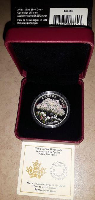 2018 Celebration Of Spring - Apple Blossoms - 3/4 Oz $15 Pure Silver Coin Canada
