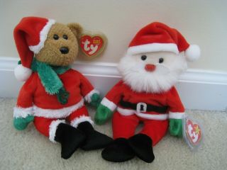 Ty,  Kringle And Santa;santa Theme Beanie Baby/bear Set,  1998,  2004 Releases.  Mint/tp