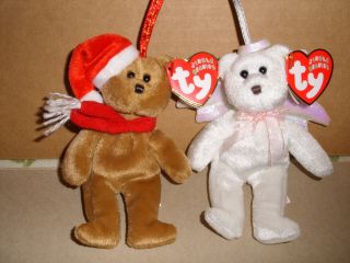 Ty Beanie Babies 1997 Holiday Teddy & Halo Jingle Beanies Tags 5 In Retired