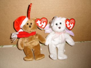 TY BEANIE BABIES 1997 HOLIDAY TEDDY & HALO JINGLE BEANIES TAGS 5 IN RETIRED 2