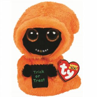 Ty Halloween Beanie Boos 9 " Medium Grinner Orange Ghoul Plush Mwmts Heart Tags