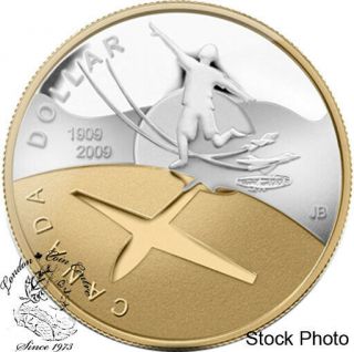 Canada 2009 $1 100th Ann.  Of Flight In Canada Gold Plated Silver Dollar