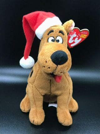 Rare Ty Beanie Baby Babies Scooby Doo Dog Christmas Plush Scooby - Doo Santa