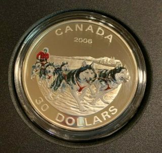 2006 Canadian $30 Sterling Silver Coin - Dog Sled Team (607)