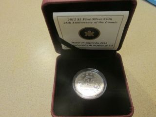 2012 Canada 25th Anniversary Of The Loonie 1 Dollar $1 Silver Coin