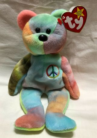 Ty Beanie Baby Peace Bear,  Birth Date 2/1/1996,  P.  V.  C.  Style 4053 - Old Stoc