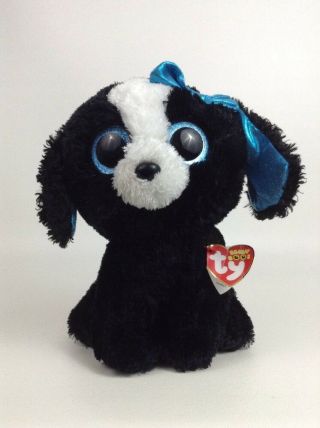 Ty Beanie Boos Tracey Black And Blue Dog Bow Plush Stuffed Toy With Tags