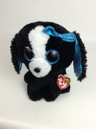 Ty Beanie Boos Tracey Black and Blue Dog Bow Plush Stuffed Toy with Tags 2