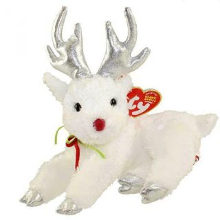 Ty Beanie Babies Sleighbelle White Reindeer With Silver Antlers - Retired