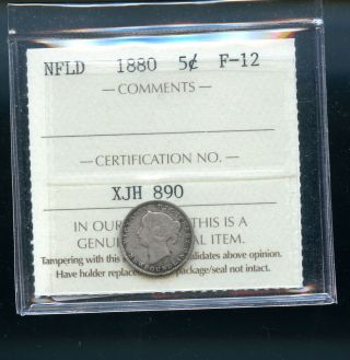 1880 Newfoundland 5 Cents Iccs Certified F12 Dsp2