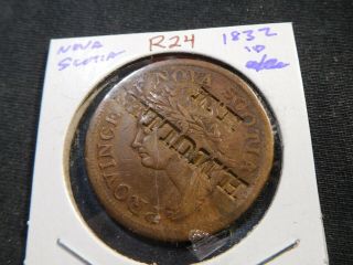 R24 Canada Nova Scotia 1832 Penny Token Counterstamp " H.  Mullen "