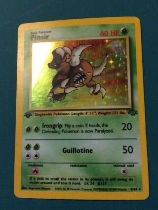 Pokemon Cards - 1st Edition Pinsir Holo 9/64 Jungle,  Near