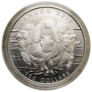 Canada 2015 Muskox $100 Silver Round,  Unc [4350.  04]