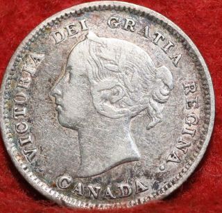 1885 Large 5 Over Small 5 Canada 5 Cents Silver Foreign Coin